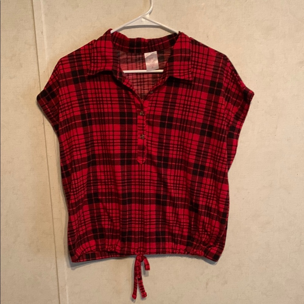 No Boundaries Red Plaid Button Down Shirt